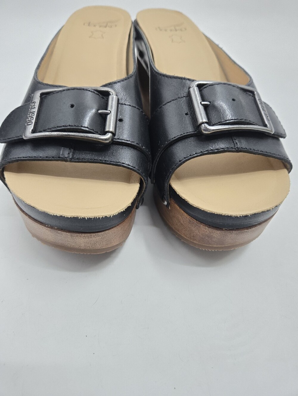 Dansko Adeline Black Leather Studded Wooden Clog Mules - Picture 7 of 14